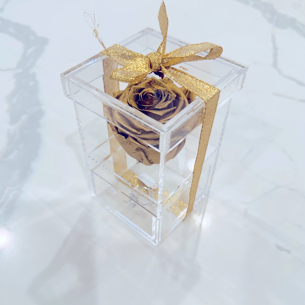 New Miracle Rose Preserved Forever Rose Acrylic Jewelry Box Gift  Gold